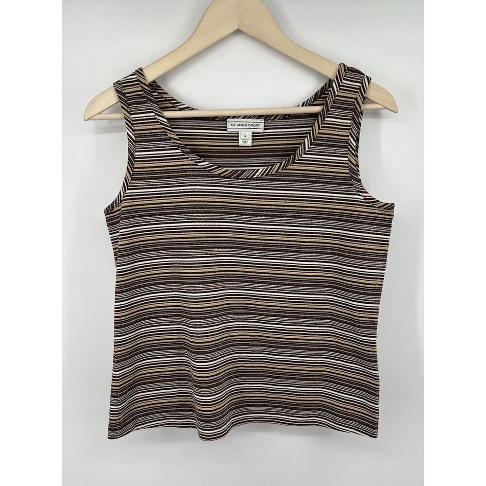 St. John Sport Size Small Brown Metallic Striped Sleeveless Knit Top Marie Gray
